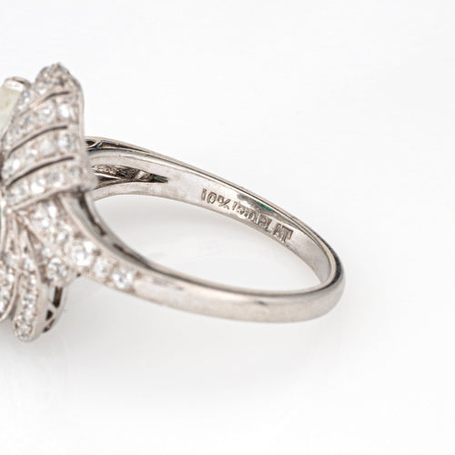 Bague 62 Art déco - Bague en platine 900 à émeraude, pierre de lune et diamants 58 Facettes G14027