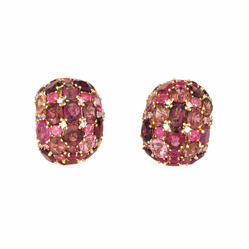 Boucles d'oreilles Boucles d'oreilles vintage en or jaune 18k, tourmalines roses et diamants 58 Facettes G14071