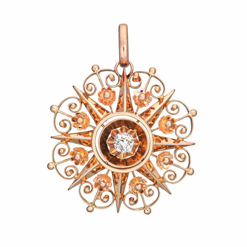 Pendentif Pendentif étoile victorien ancien en or rose 14 carats et diamant 58 Facettes G14080
