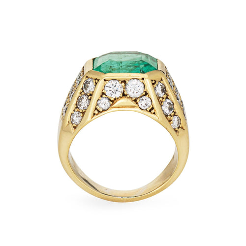 Bague 49 Bague vintage - Émeraude colombienne naturelle 6,05 ct et diamants en or jaune 18 ct 58 Facettes G14081