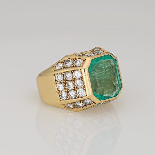 Bague 49 Bague vintage - Émeraude colombienne naturelle 6,05 ct et diamants en or jaune 18 ct 58 Facettes G14081