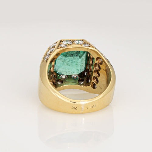 Bague 49 Bague vintage - Émeraude colombienne naturelle 6,05 ct et diamants en or jaune 18 ct 58 Facettes G14081