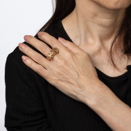 Bague 58.5 Bague Panthère vintage en or jaune 14 carats, pierres rouges 58 Facettes G14085