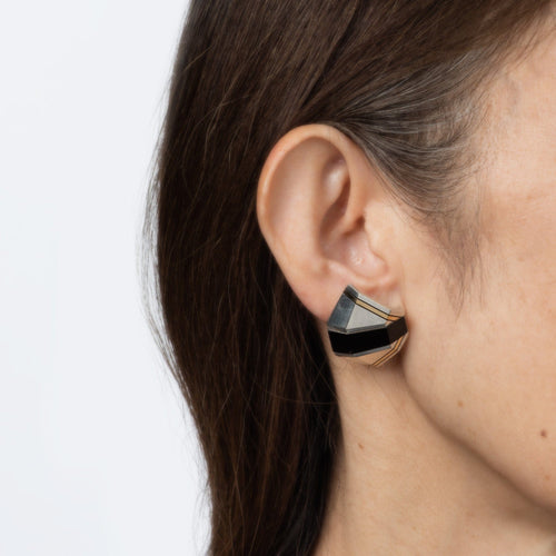 Boucles d'oreilles Cartier - Parure vintage boucles d’oreilles et broche en or jaune 18 ct, argent et onyx 58 Facettes G14098