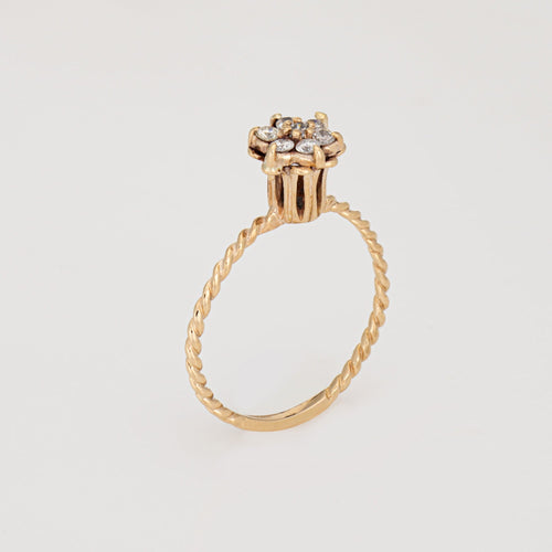 Bague 55 Bague tulipe vintage en or jaune 14 carats et diamants 58 Facettes G14099