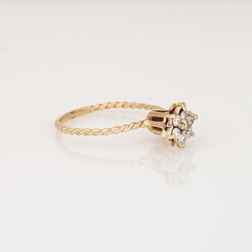 Bague 55 Bague tulipe vintage en or jaune 14 carats et diamants 58 Facettes G14099