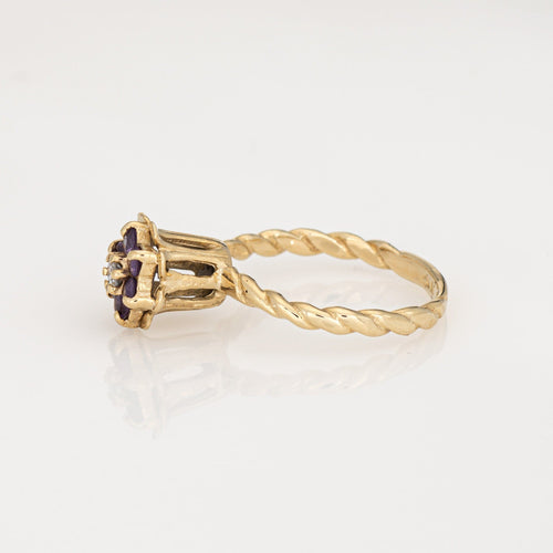 Bague 50 Bague tulipe vintage en or jaune 14 carats, améthystes et diamant 58 Facettes G14104