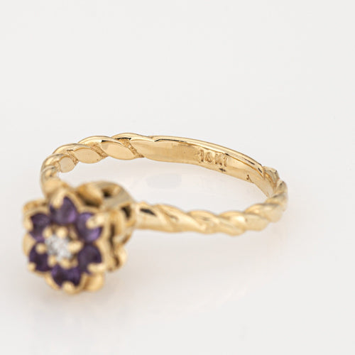 Bague 50 Bague tulipe vintage en or jaune 14 carats, améthystes et diamant 58 Facettes G14104