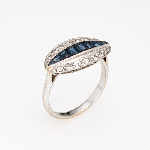 Bague 54 Bague Art déco en or blanc 18 carats et platine, diamants et saphirs 58 Facettes G14119