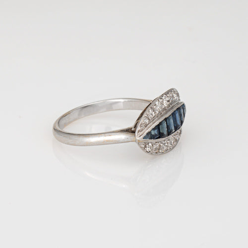 Bague 54 Bague Art déco en or blanc 18 carats et platine, diamants et saphirs 58 Facettes G14119