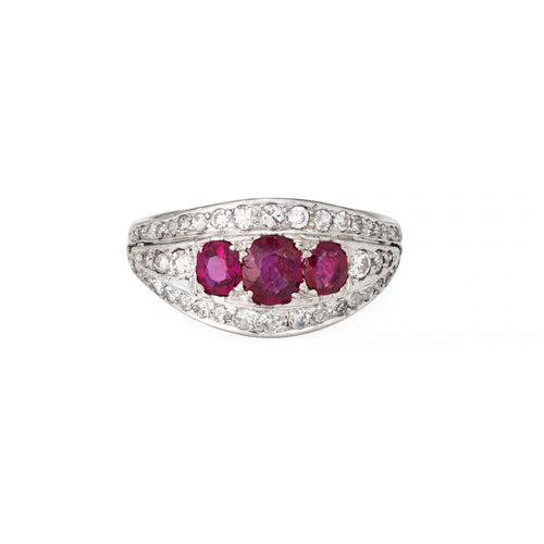 Bague Bague Art déco vintage en or blanc 14 carats, rubis et diamants 58 Facettes G14120