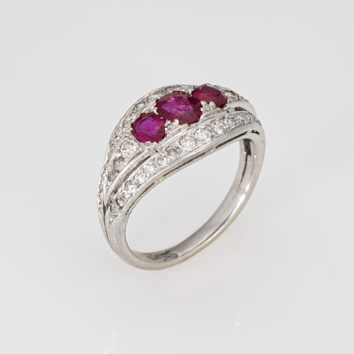 Bague Bague Art déco vintage en or blanc 14 carats, rubis et diamants 58 Facettes G14120