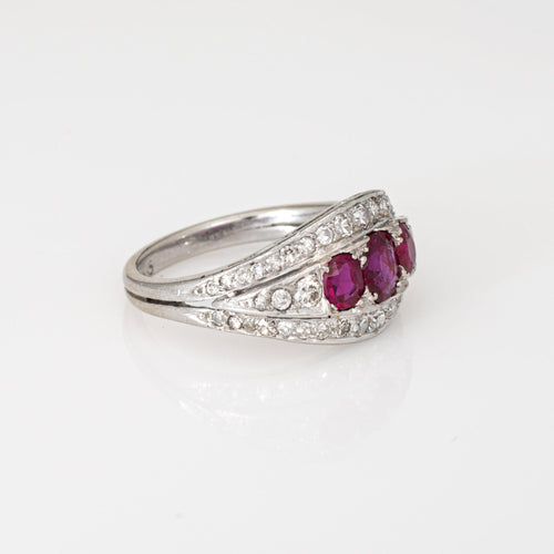 Bague Bague Art déco vintage en or blanc 14 carats, rubis et diamants 58 Facettes G14120