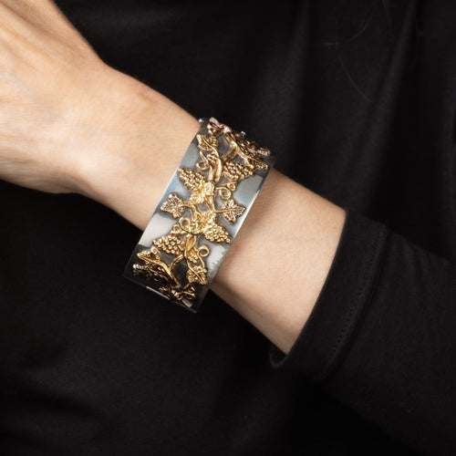 Bracelet Ilias Lalaounis - Bracelet manchette feuille de vigne en argent et or jaune 18 carats 58 Facettes G14121