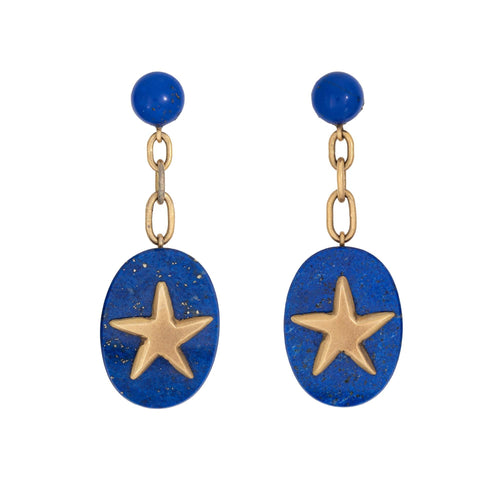 Boucles d'oreilles Boucles d'oreilles étoile pendantes en or jaune 18 carats et lapis-lazuli 58 Facettes G14129