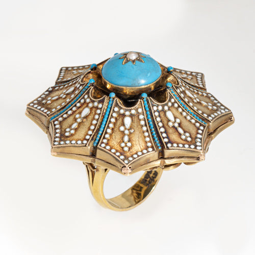 Bague 57 Bague cocktail vintage en or jaune 14 carats et émail bleu 58 Facettes G14147