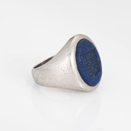 Bague 56 Tiffany & Co - Bague chevalière vintage en platine et lapis-lazuli 58 Facettes G14212