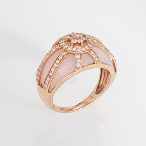 Bague 53 Bague en or rose 14 carats avec opale rose et diamants 58 Facettes G14219