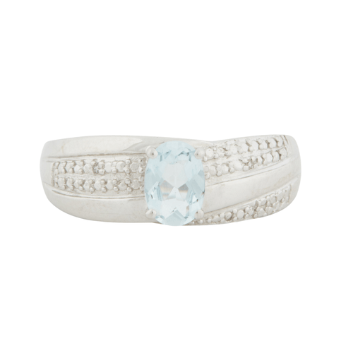 Bague 62 BAGUE OR BLANC AIGUE-MARINE 58 Facettes RÉF 1006/16