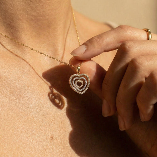 Pendentif Pendentif cœur tricolore en or 14 carats avec diamants 58 Facettes