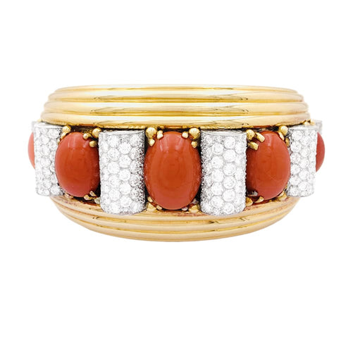 Bracelet René Boivin - Bracelet jonc Bobinettes en or jaune, platine, corail et diamants 58 Facettes 32496