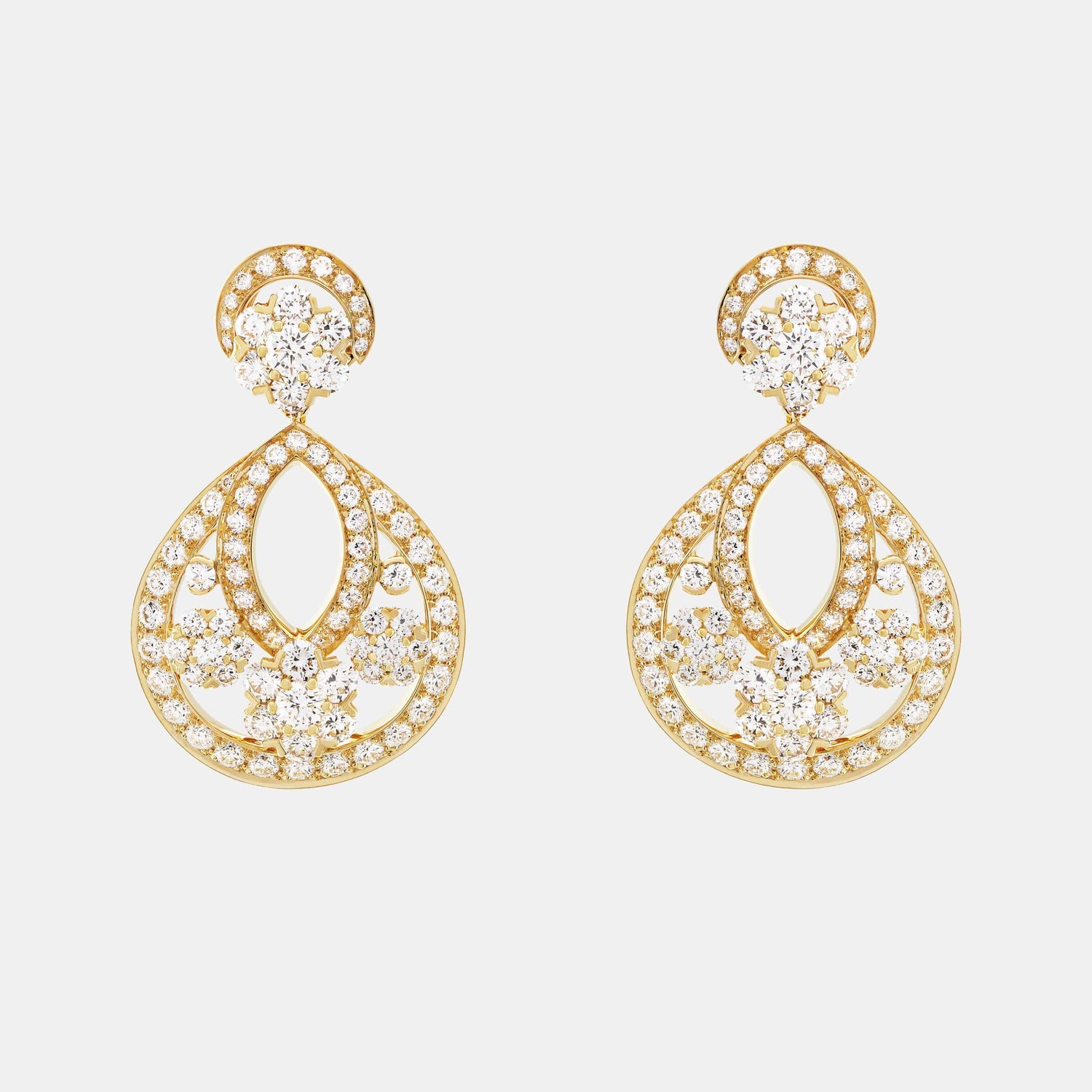 Boucles d'oreilles Snowflake Or jaune Diamant 6.71ct