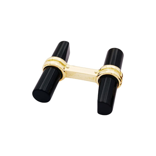 Boutons de manchette Boucheron - Boutons de manchette en or jaune et onyx 58 Facettes 35247
