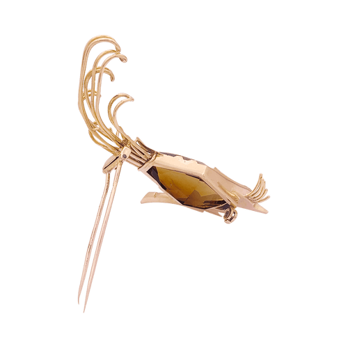 Broche Broche vintage Oiseau de Paradis en or rose avec citrine et émeraude 58 Facettes 34097