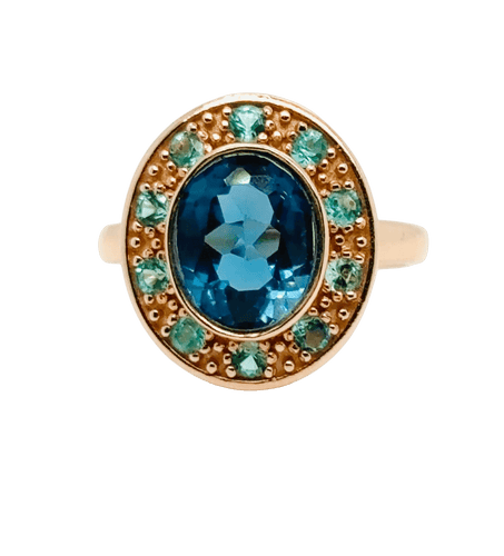 Bague 51 Bague topaze bleue émeraude or rose 58 Facettes