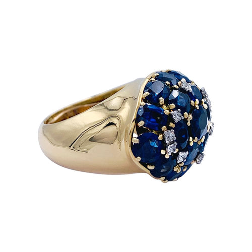 Bague 59 Bague boule vintage en or jaune 18 carats, saphirs et diamants 58 Facettes 29238