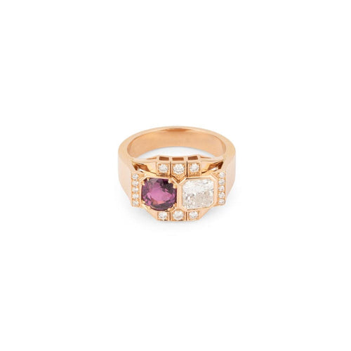 Bague 52 Bague Toi et Moi en or rose 18k et diamants, rubis 58 Facettes