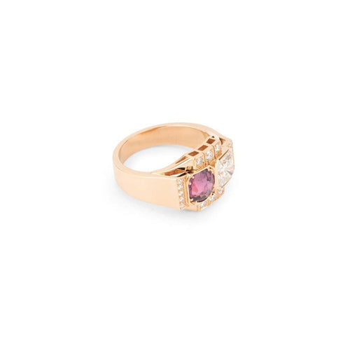 Bague 52 Bague Toi et Moi en or rose 18k et diamants, rubis 58 Facettes