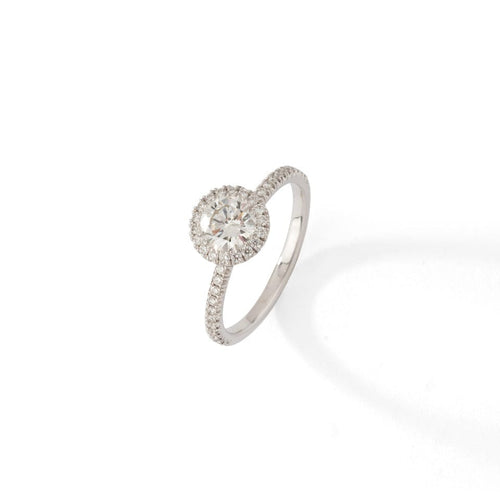 Bague 52 Bague de fiançailles halo en or blanc 18k et diamants 58 Facettes