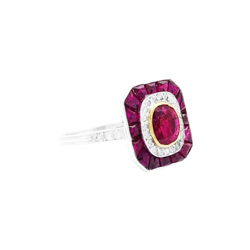 Bague 54 Bague en platine et or jaune 18K sertie rubis et diamants 58 Facettes 34919