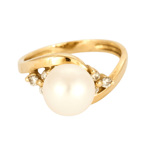 Bague 53 Bague en or jaune, perle de culture et diamants 58 Facettes DV9986-6-53-2