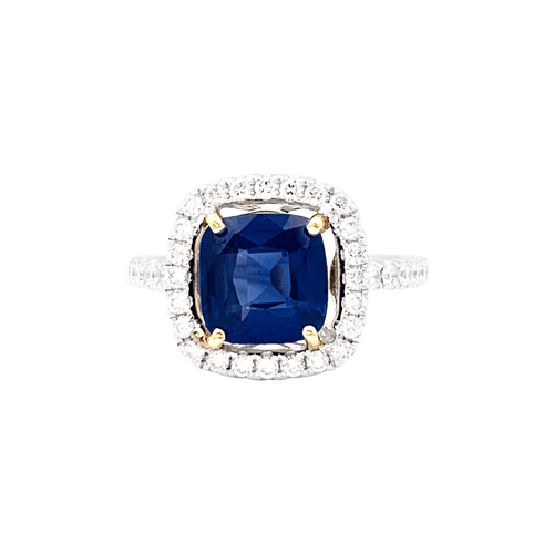 Bague 52 Bague en or jaune et blanc 18K avec saphir et diamants 58 Facettes 34433