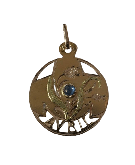 Pendentif Pendentif art nouveau or jaune et saphir mois AVRIL 58 Facettes