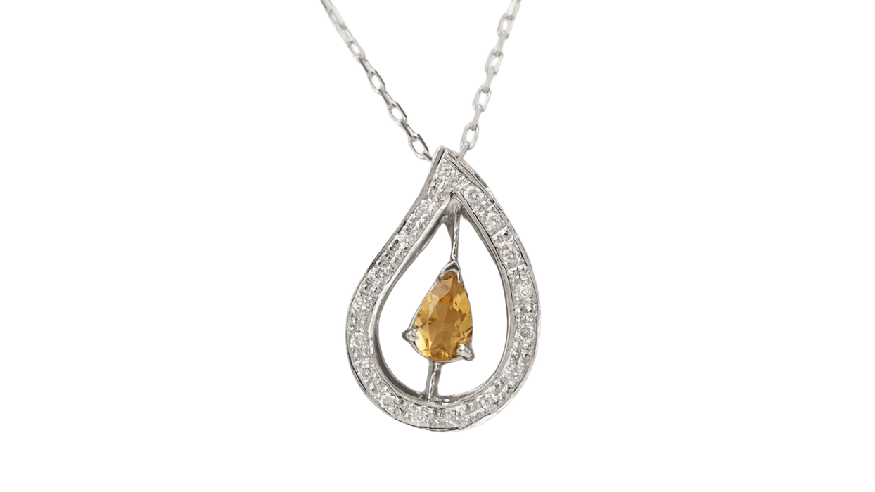 Collier Collier or blanc, citrine et diamants 58 Facettes 32805