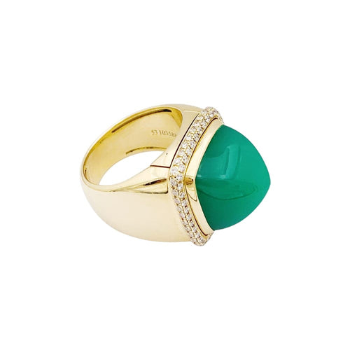 Bague 53 Fred Pain de sucre - Bague en or jaune 750, chrysoprase et diamants 58 Facettes 35047