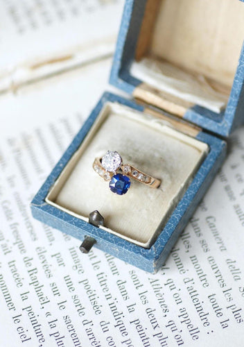 Bague 53 Bague Toi et Moi en or rose 18kt et platine, saphir et diamants 58 Facettes