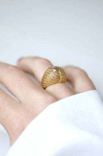 Bague 49.5 Bague boule sertie d’un diamant en or jaune 18k années 60 58 Facettes
