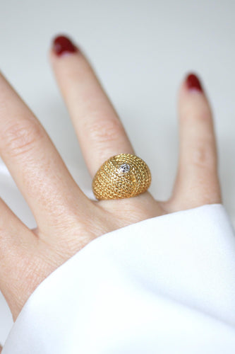 Bague 49.5 Bague boule sertie d’un diamant en or jaune 18k années 60 58 Facettes