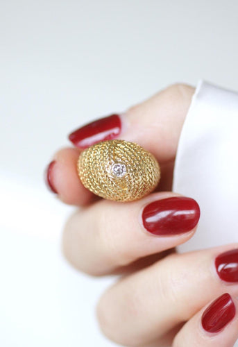 Bague 49.5 Bague boule sertie d’un diamant en or jaune 18k années 60 58 Facettes