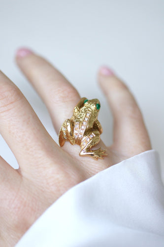 Bague 51.5 Bague grenouille en or jaune 18k et diamants, yeux émeraudes 58 Facettes