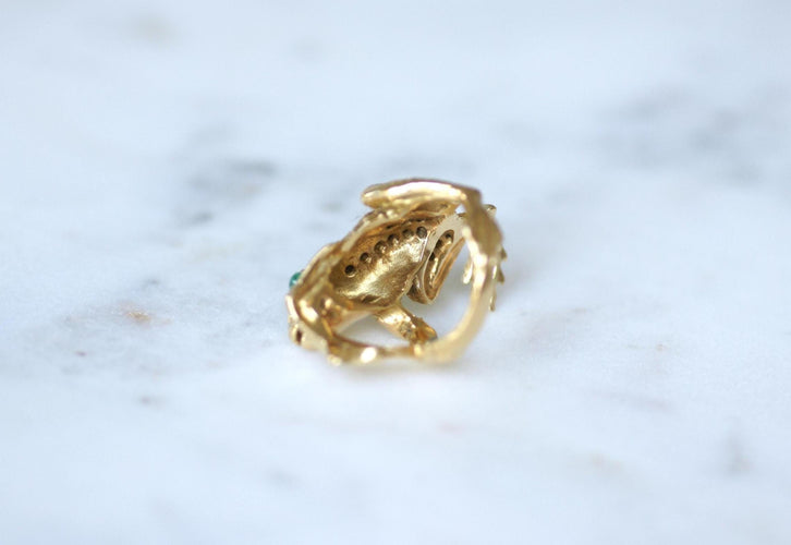 Bague 51.5 Bague grenouille en or jaune 18k et diamants, yeux émeraudes 58 Facettes