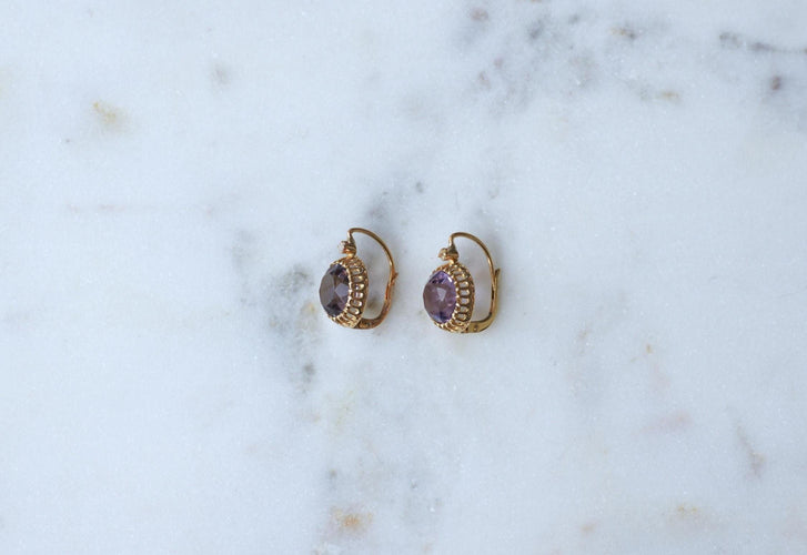 Boucles d'oreilles Boucles d’oreilles dormeuses en or jaune 18k, améthystes et diamants 58 Facettes