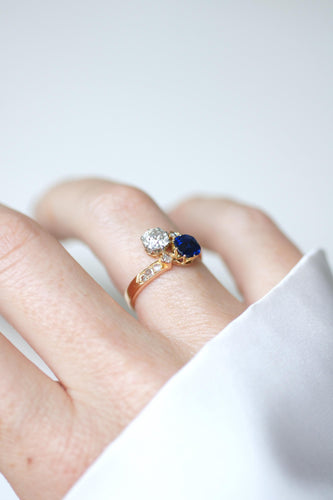 Bague 53 Bague Toi et Moi en or rose 18kt et platine, saphir et diamants 58 Facettes