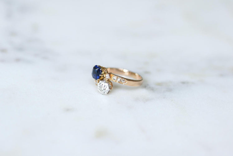 Bague 53 Bague Toi et Moi en or rose 18kt et platine, saphir et diamants 58 Facettes