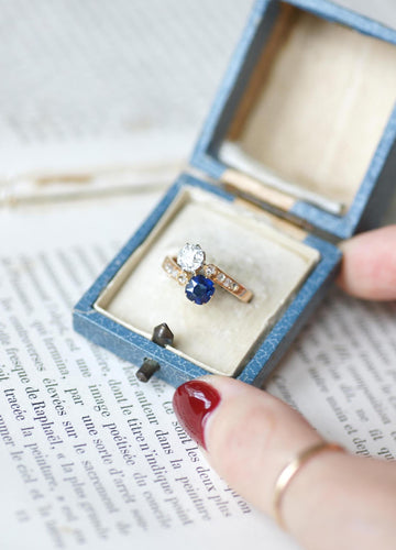 Bague 53 Bague Toi et Moi en or rose 18kt et platine, saphir et diamants 58 Facettes