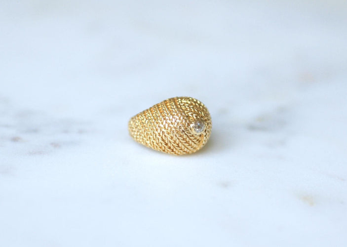 Bague 49.5 Bague boule sertie d’un diamant en or jaune 18k années 60 58 Facettes